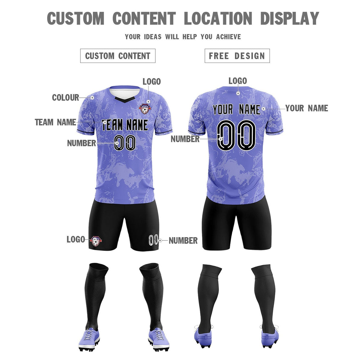 Custom Purple Classic Graffiti Pattern Sportswear Football Kit Jersey