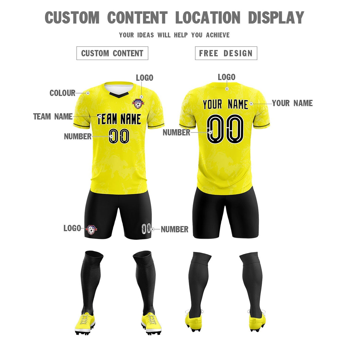 Custom Yellow Classic Graffiti Pattern Sportswear Football Kit Jersey