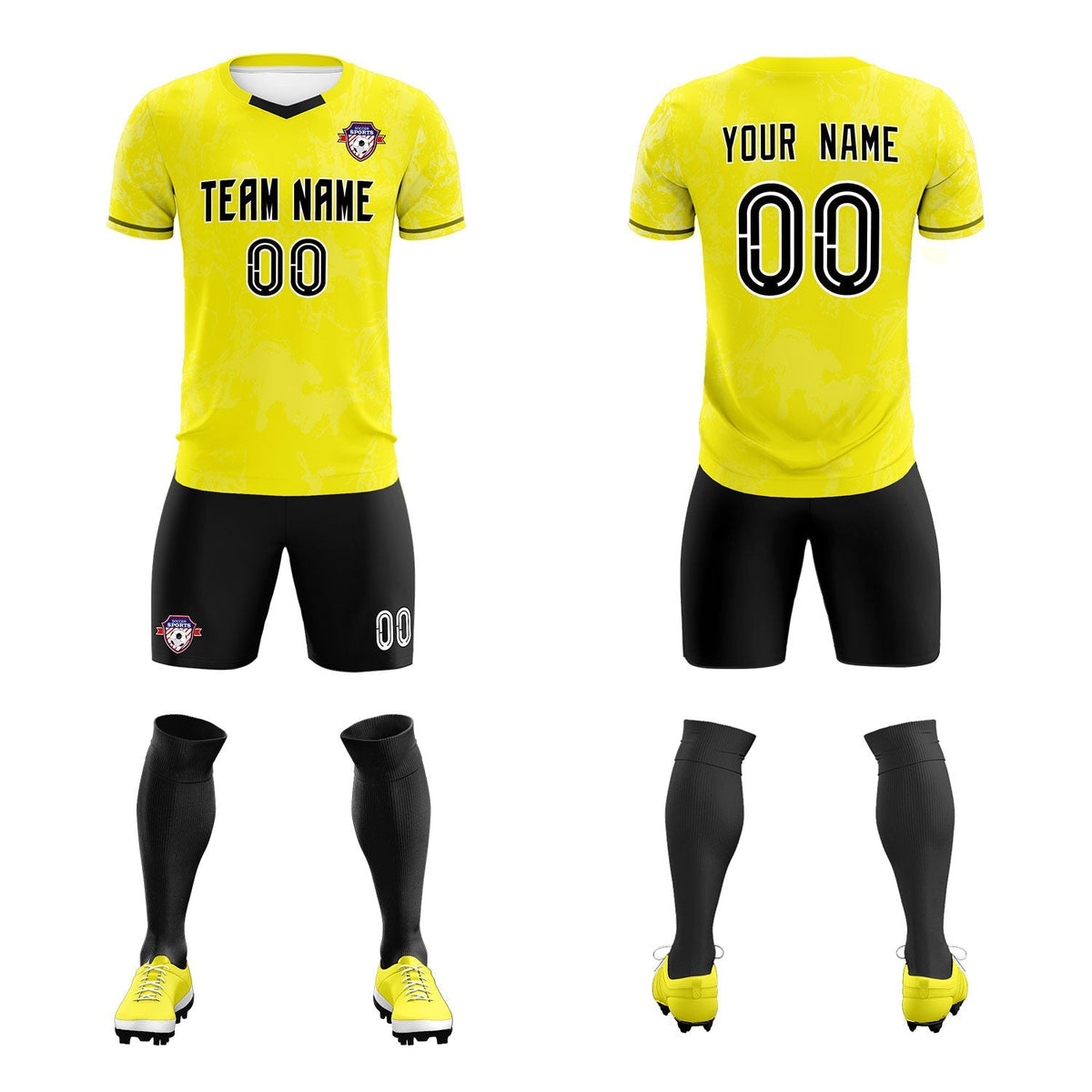 Custom Yellow Classic Graffiti Pattern Sportswear Football Kit Jersey