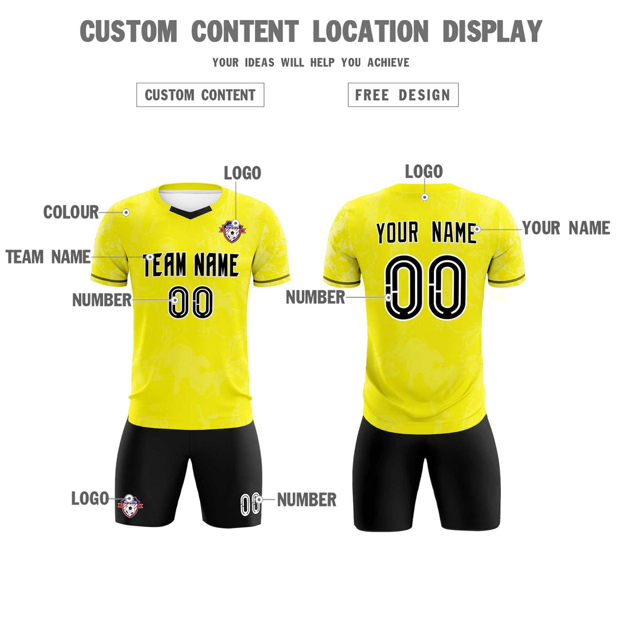 Custom Yellow Classic Graffiti Pattern Sportswear Football Kit Jersey