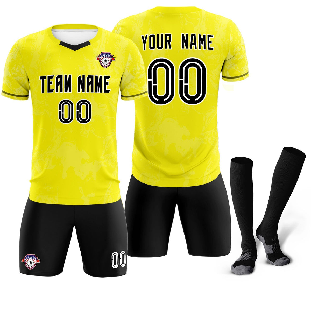 Custom Yellow Classic Graffiti Pattern Sportswear Football Kit Jersey