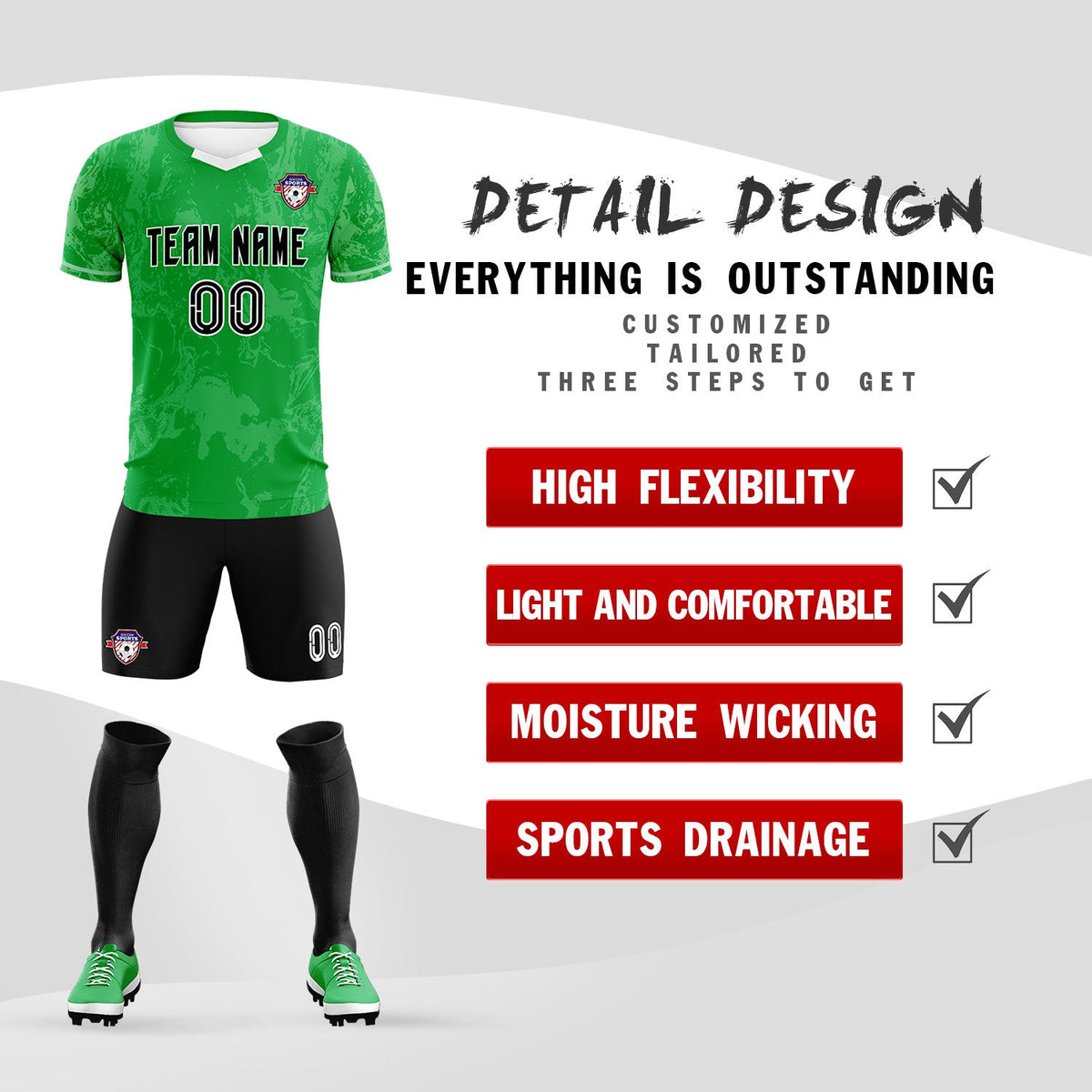 Custom Kelly Green Classic Graffiti Pattern Sportswear Football Kit Jersey