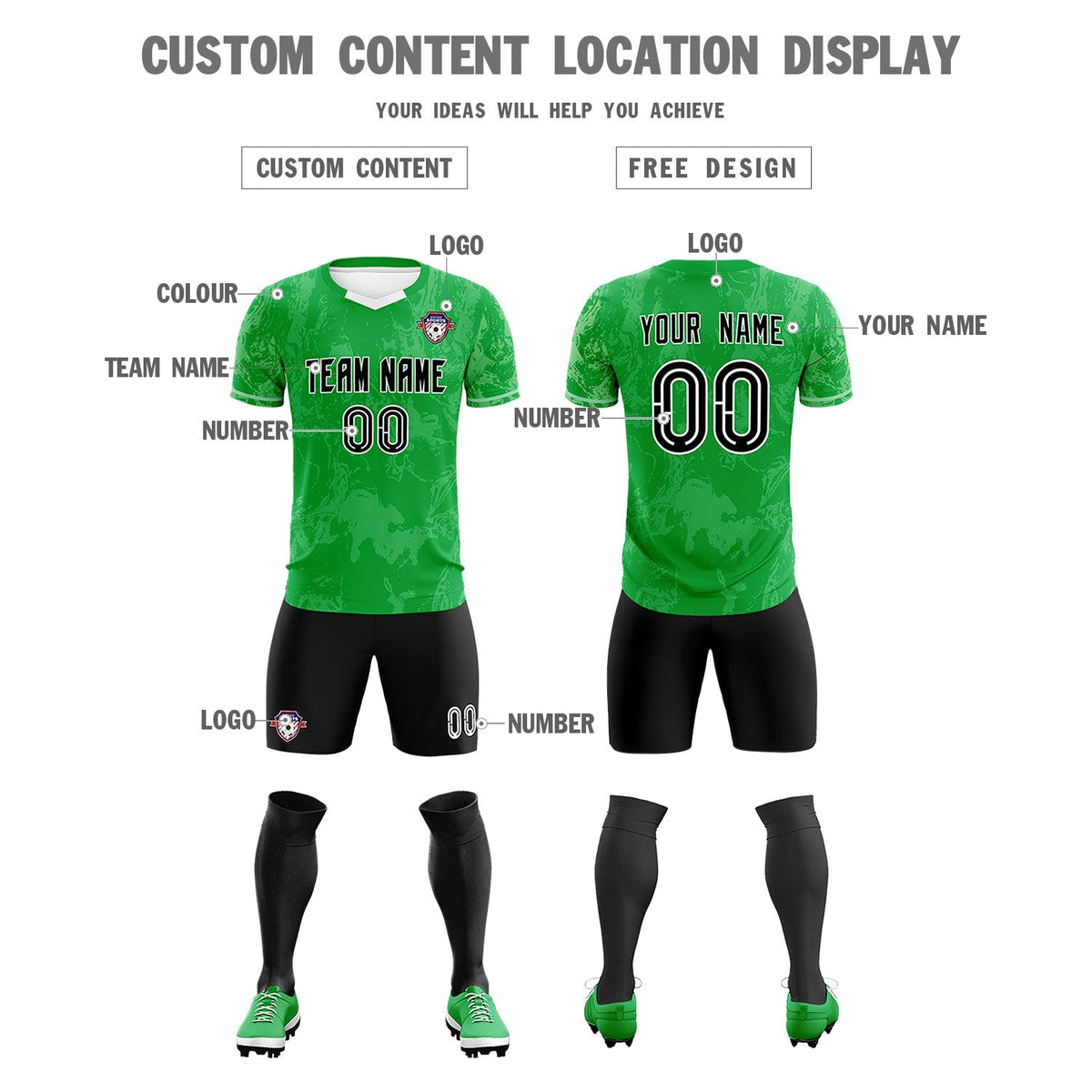 Custom Kelly Green Classic Graffiti Pattern Sportswear Football Kit Jersey
