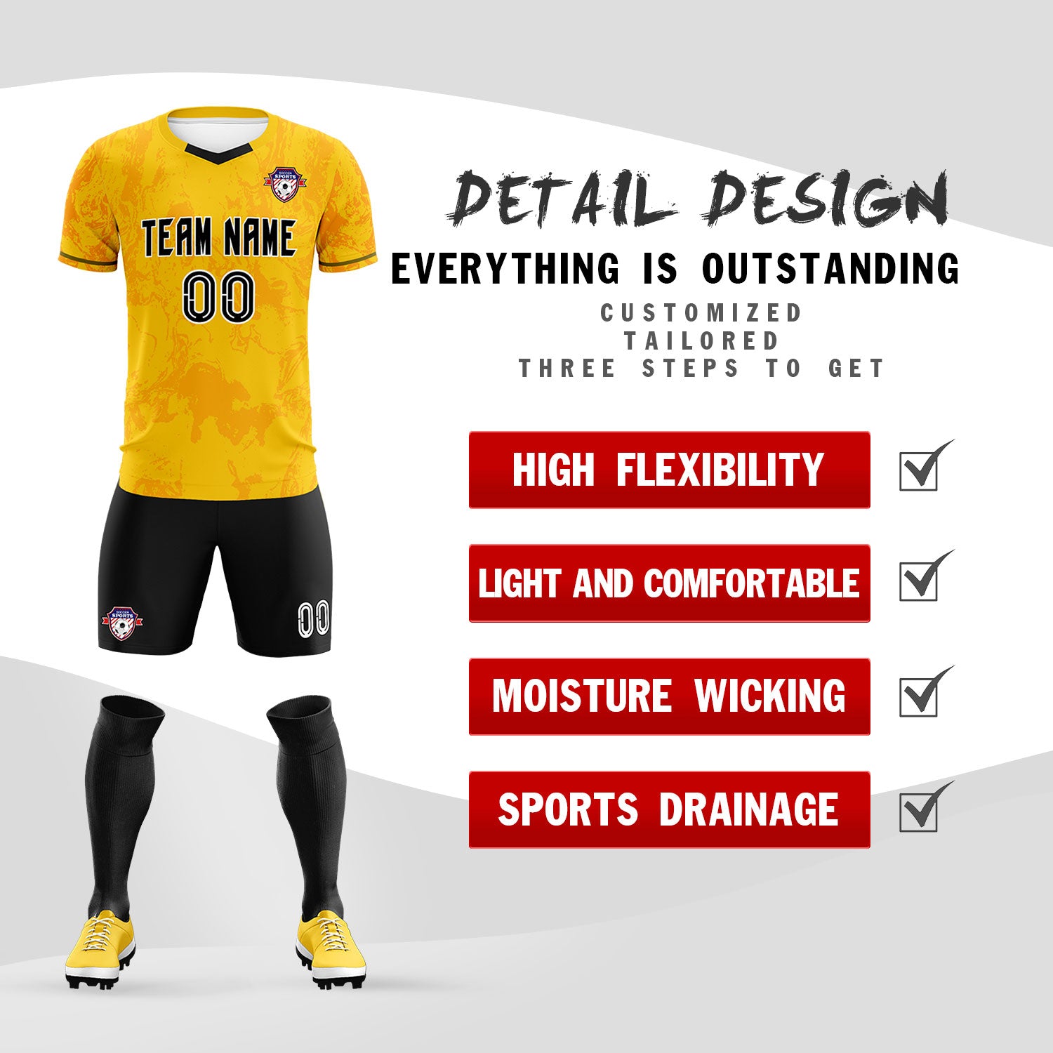 Custom Gold Classic Graffiti Pattern Sportswear Football Kit Jersey