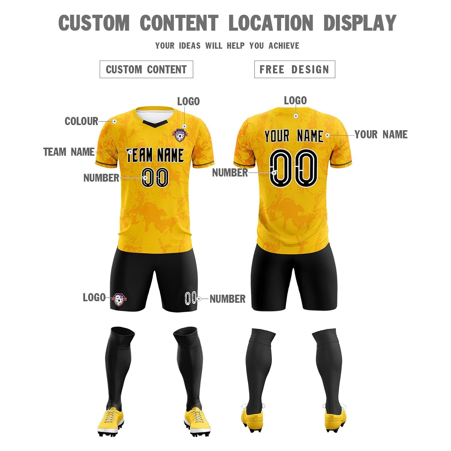 Custom Gold Classic Graffiti Pattern Sportswear Football Kit Jersey