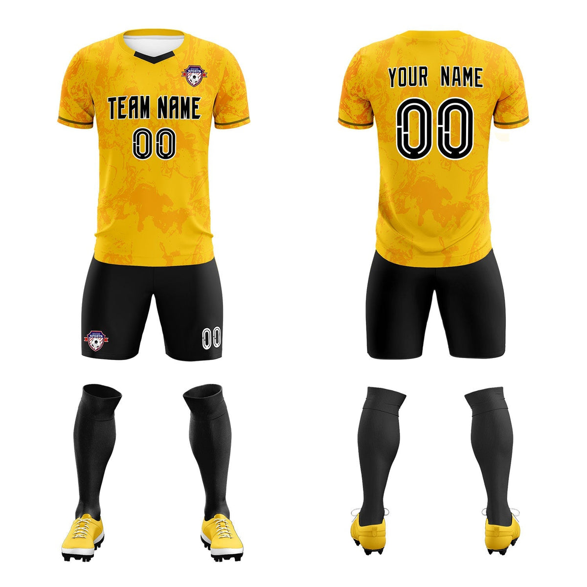 Custom Gold Classic Graffiti Pattern Sportswear Football Kit Jersey