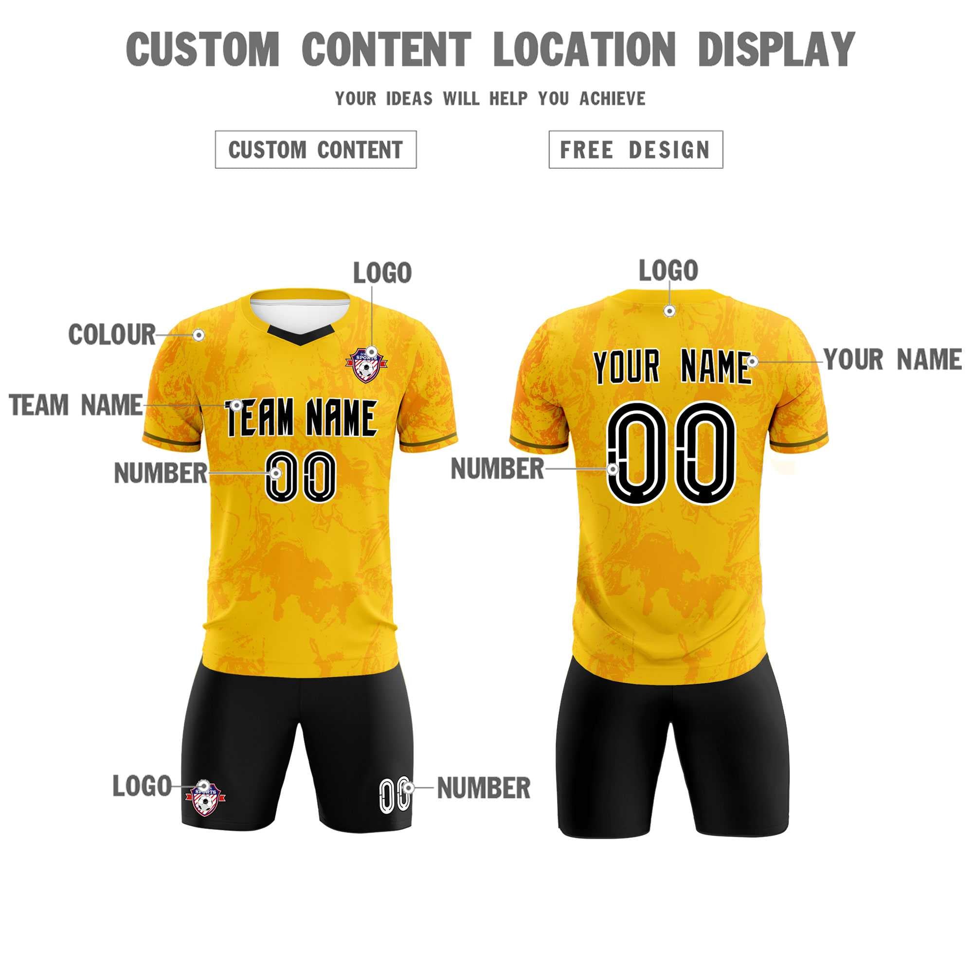 Custom Gold Classic Graffiti Pattern Sportswear Football Kit Jersey
