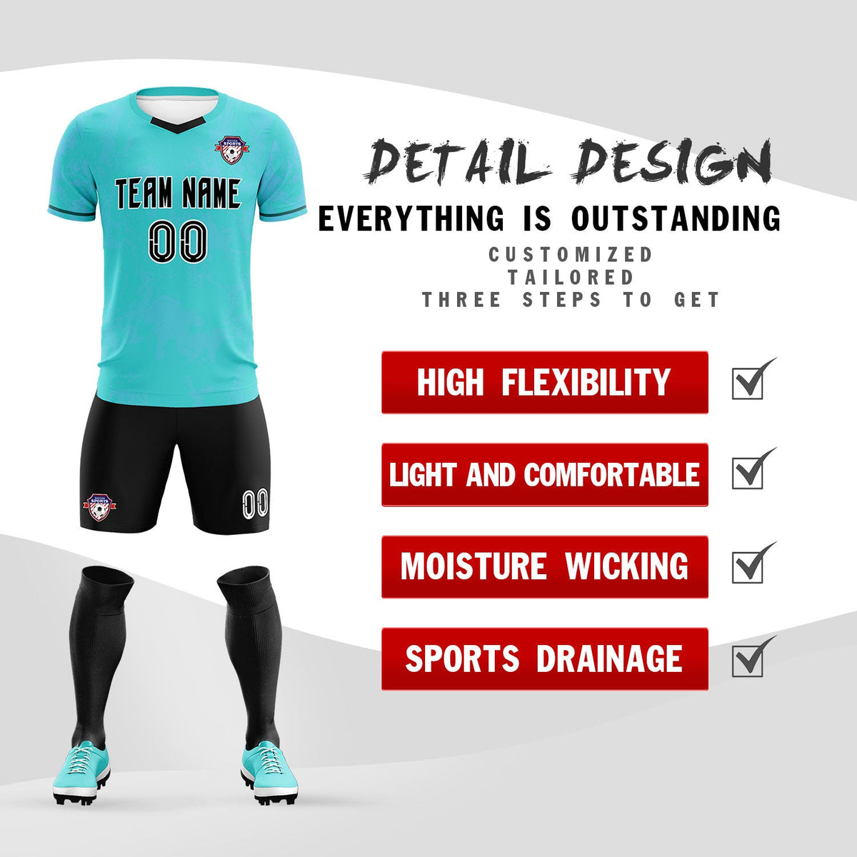 Custom Sky Blue Classic Graffiti Pattern Sportswear Football Kit Jersey