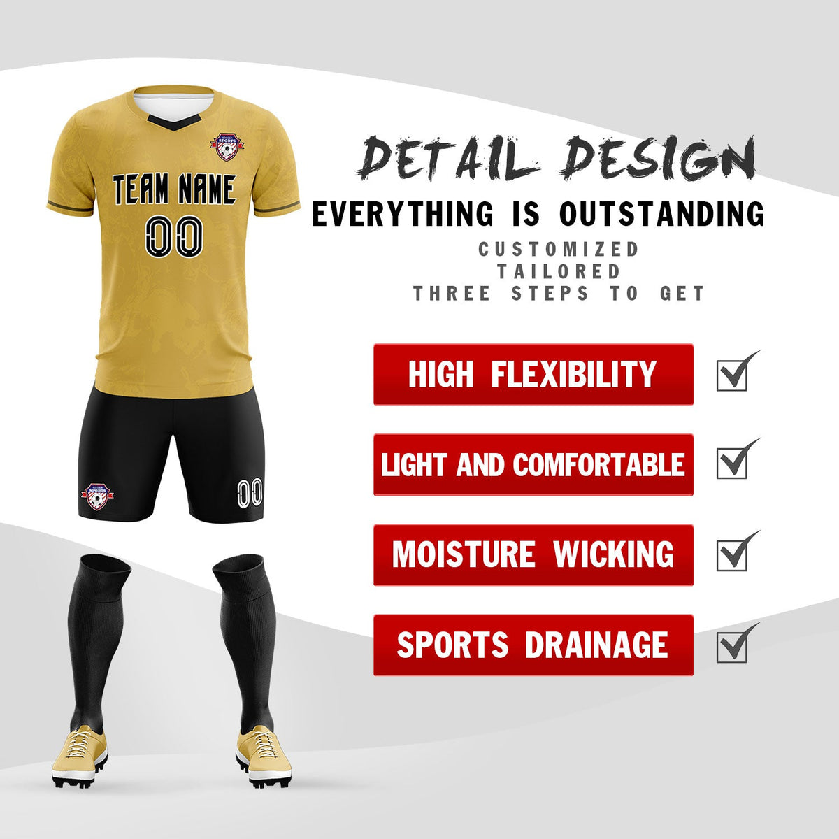 Custom Old Gold Classic Graffiti Pattern Sportswear Football Kit Jersey