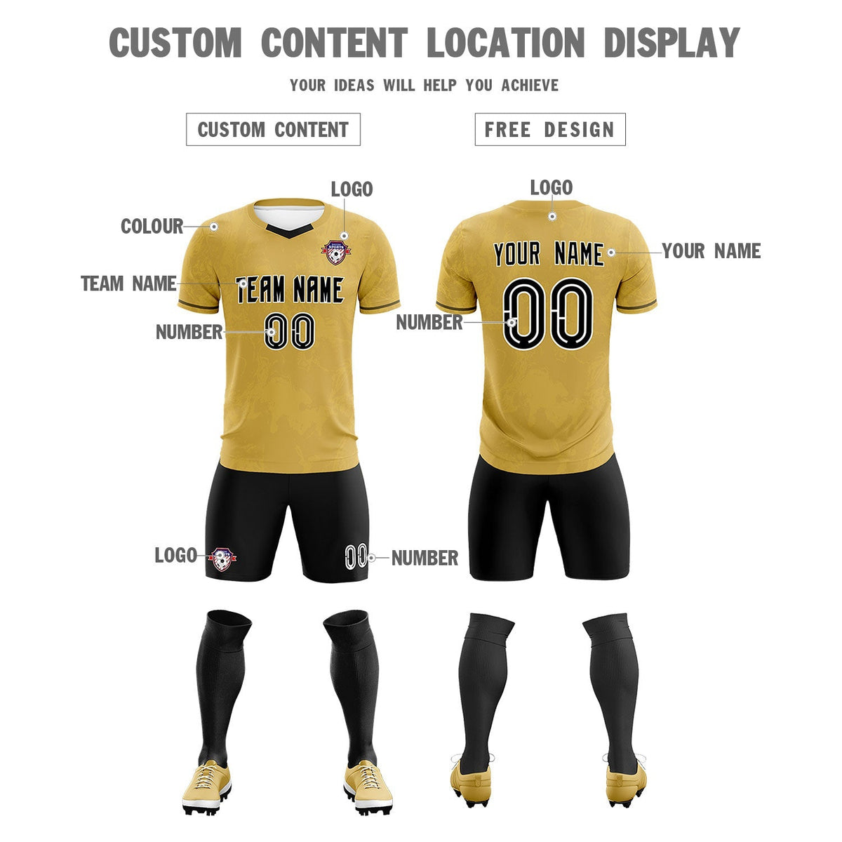 Custom Old Gold Classic Graffiti Pattern Sportswear Football Kit Jersey