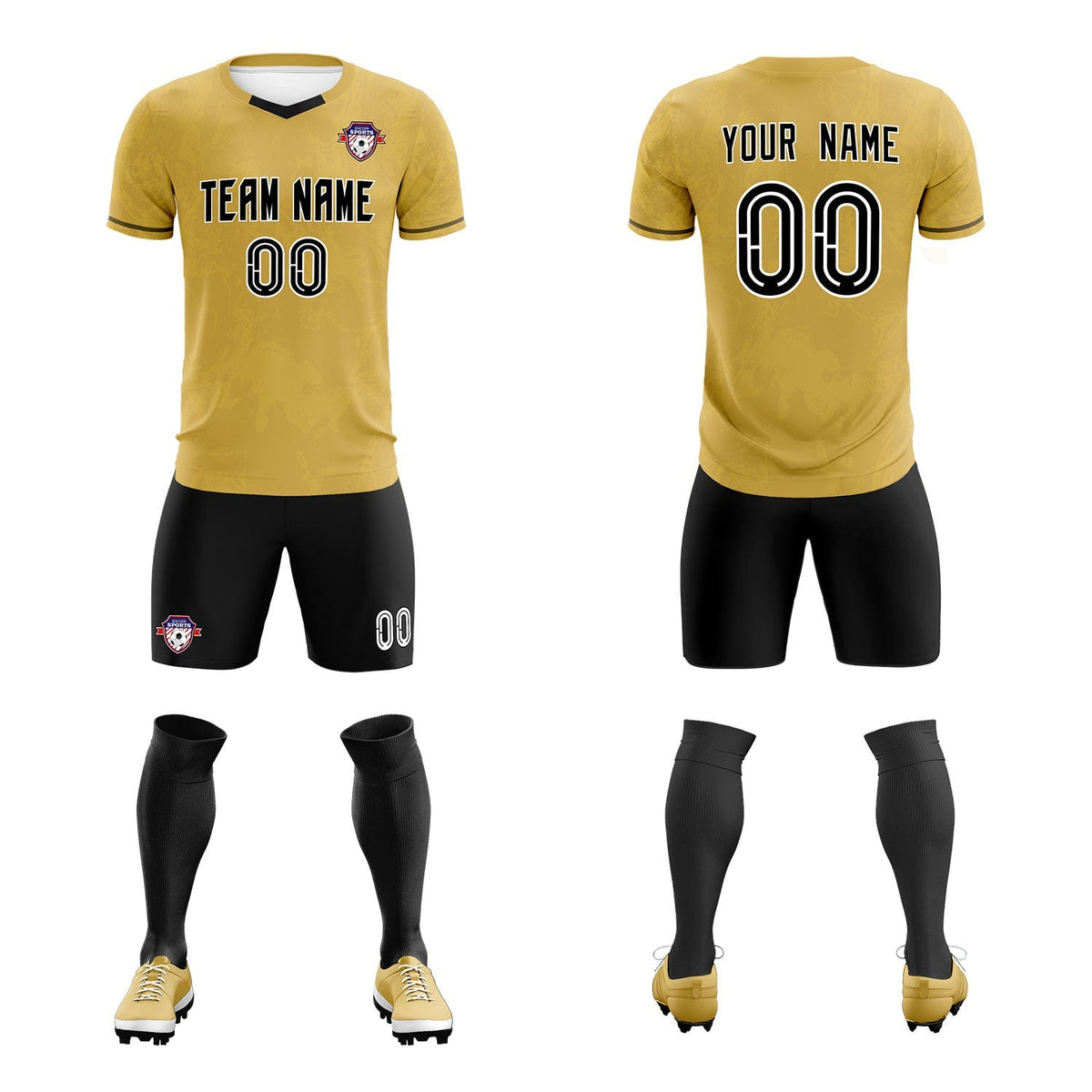 Custom Old Gold Classic Graffiti Pattern Sportswear Football Kit Jersey