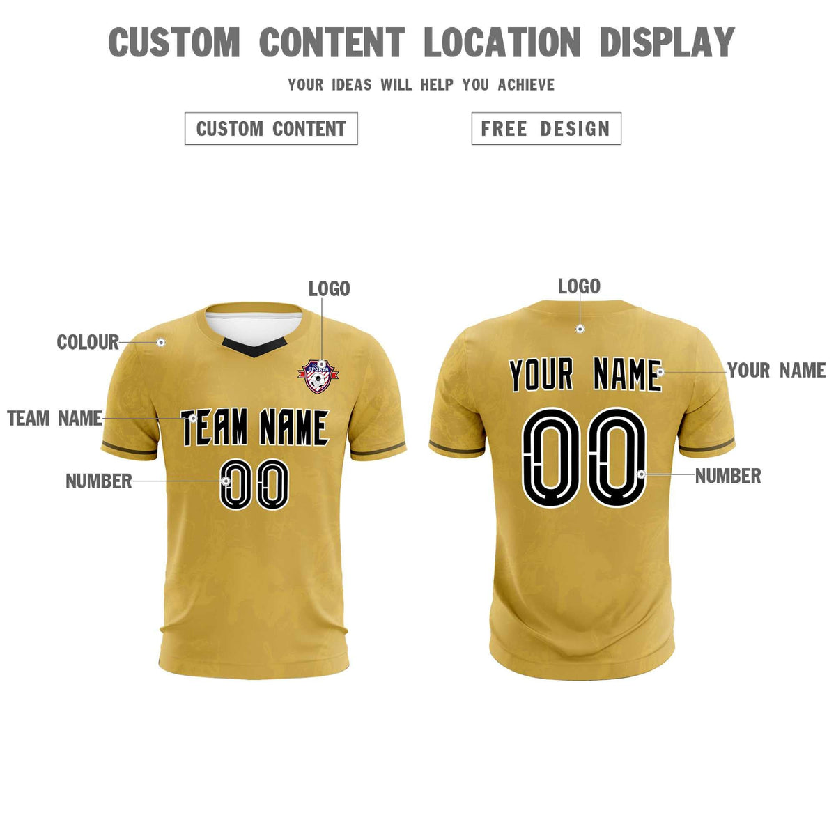 Custom Old Gold Classic Graffiti Pattern Sportswear Football Kit Jersey