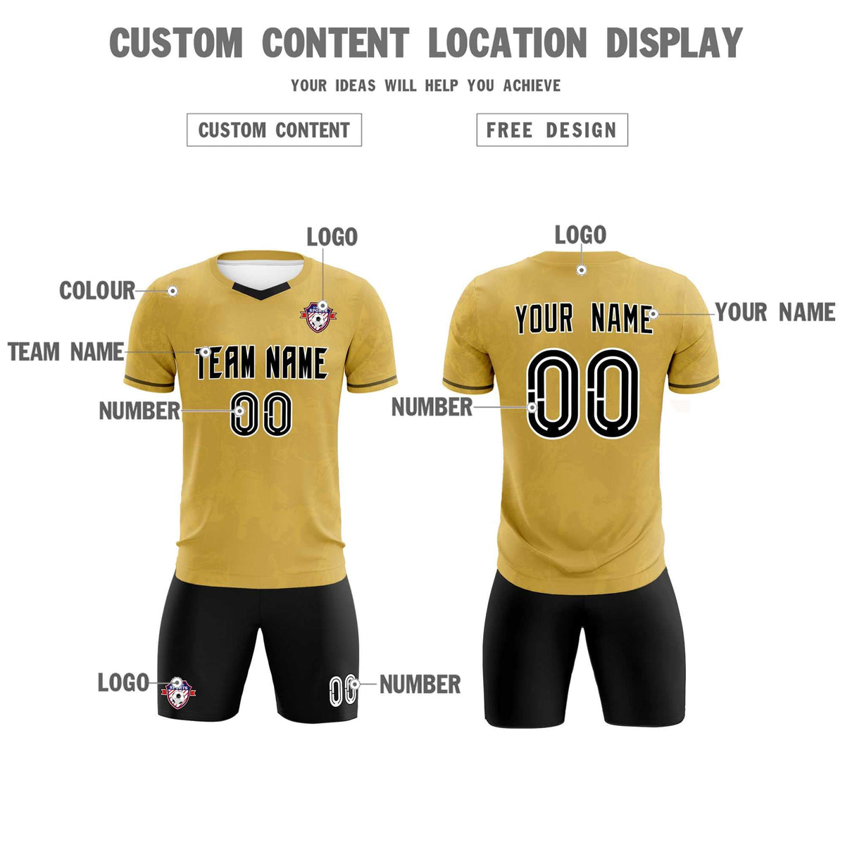 Custom Old Gold Classic Graffiti Pattern Sportswear Football Kit Jersey