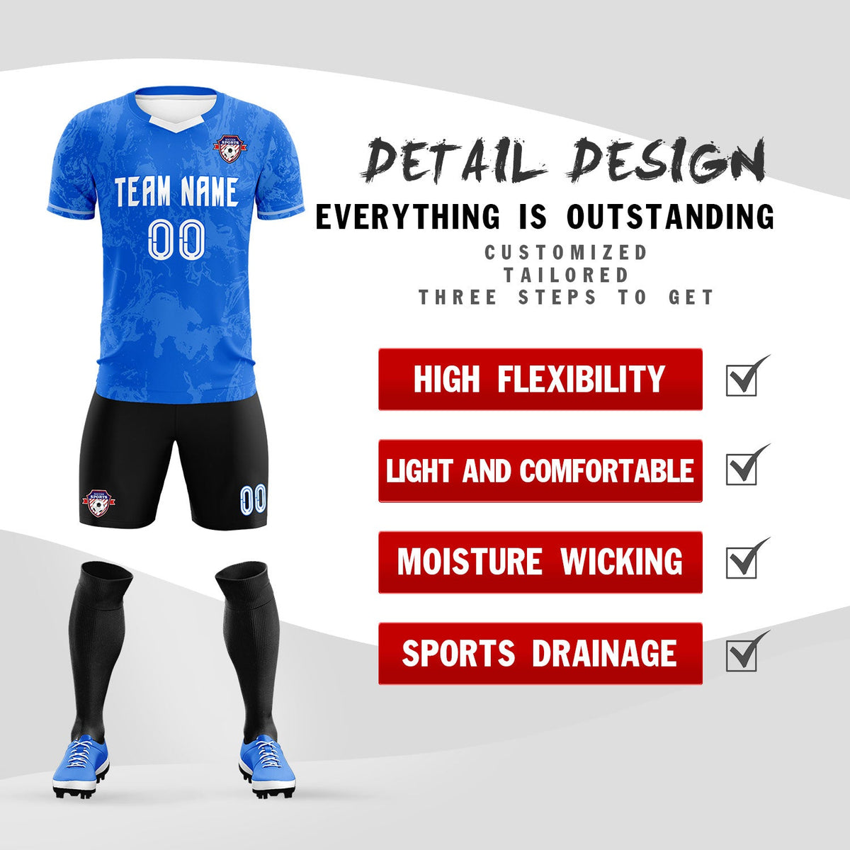 Custom Royal Classic Graffiti Pattern Sportswear Football Kit Jersey