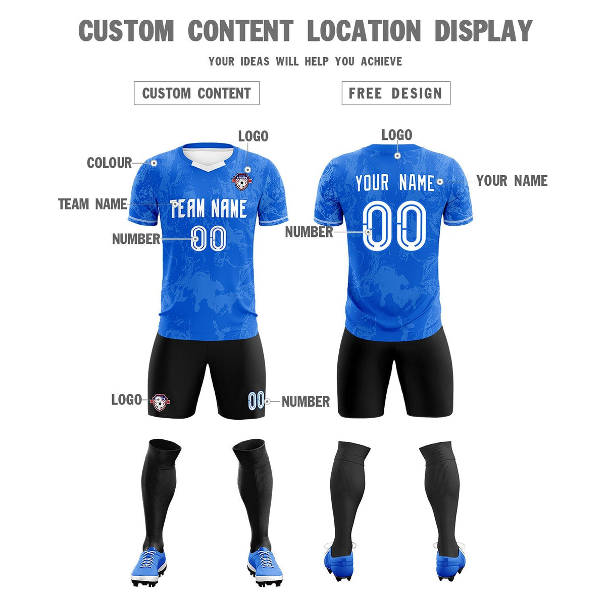 Custom Royal Classic Graffiti Pattern Sportswear Football Kit Jersey