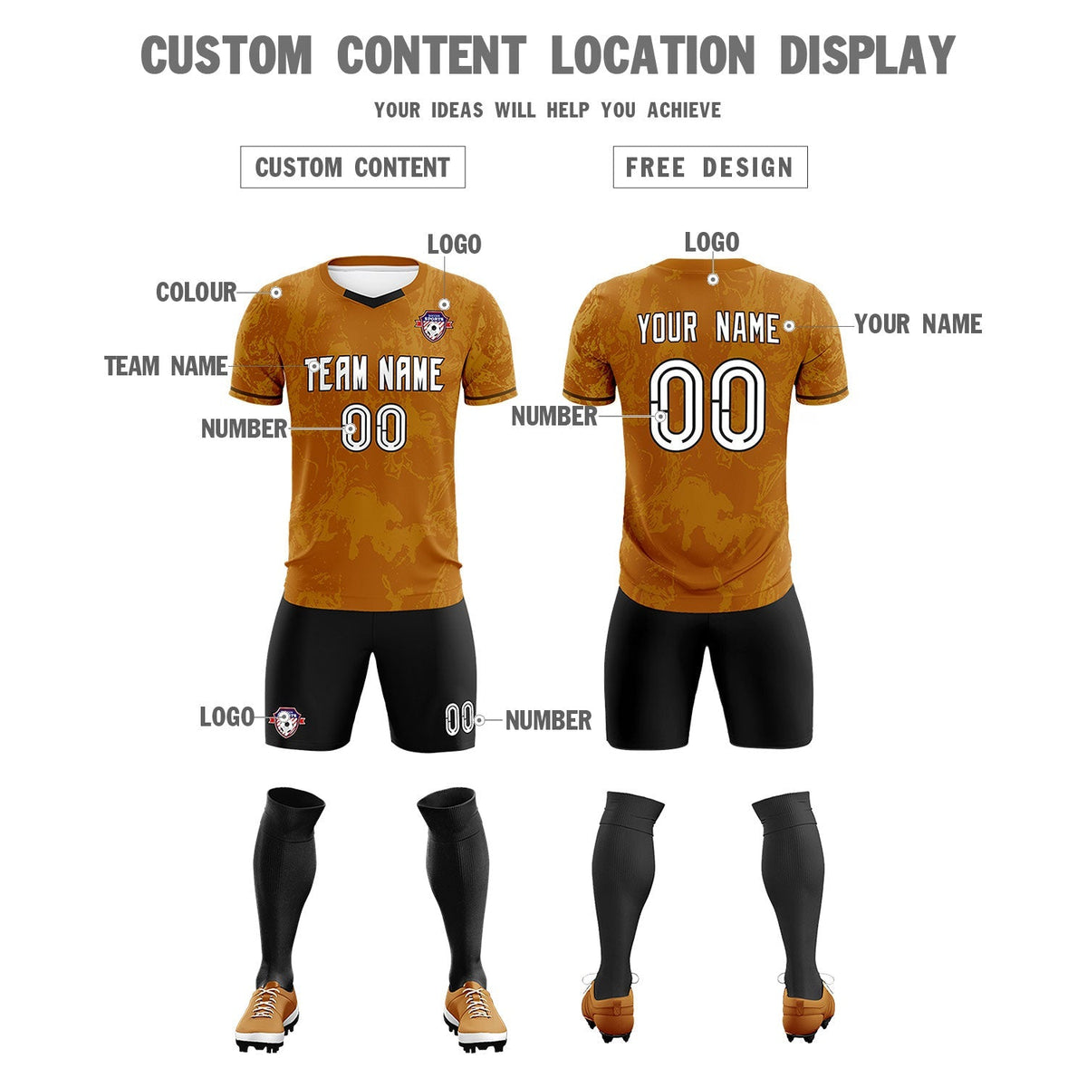 Custom Khaki Classic Graffiti Pattern Sportswear Football Kit Jersey