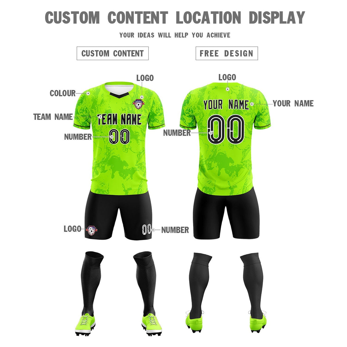 Custom Kelly Green Classic Graffiti Pattern Sportswear Football Kit Jersey