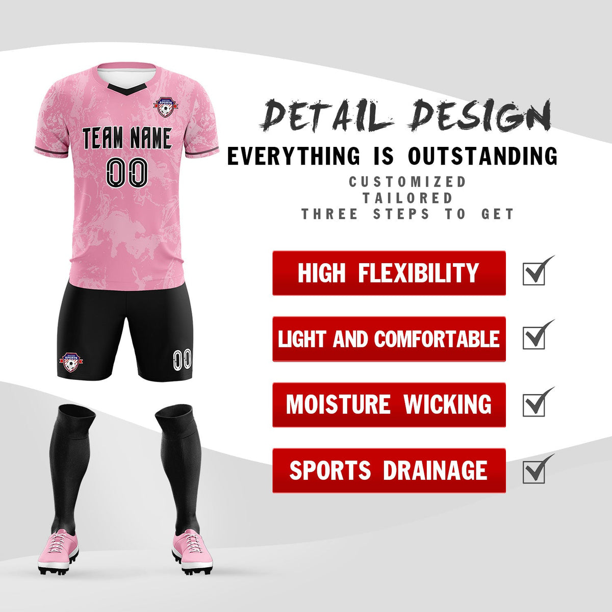 Custom Light Pink Classic Graffiti Pattern Sportswear Football Kit Jersey
