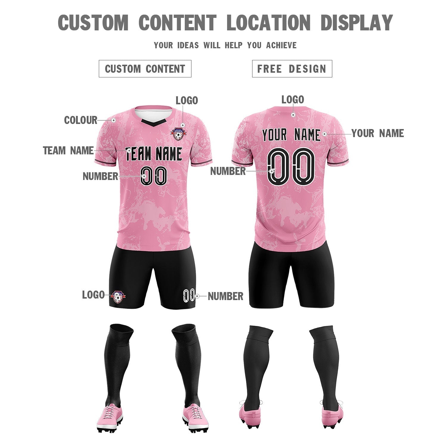Custom Light Pink Classic Graffiti Pattern Sportswear Football Kit Jersey