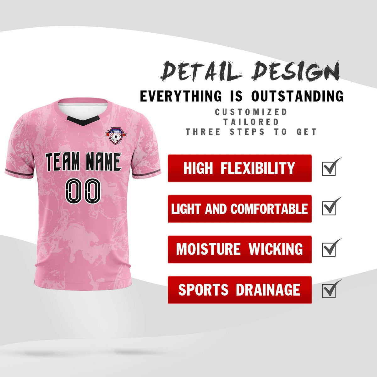Custom Light Pink Classic Graffiti Pattern Sportswear Football Kit Jersey