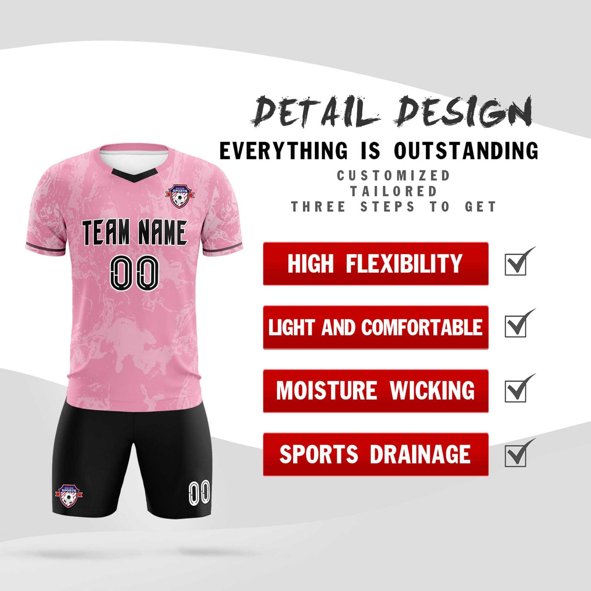Custom Light Pink Classic Graffiti Pattern Sportswear Football Kit Jersey