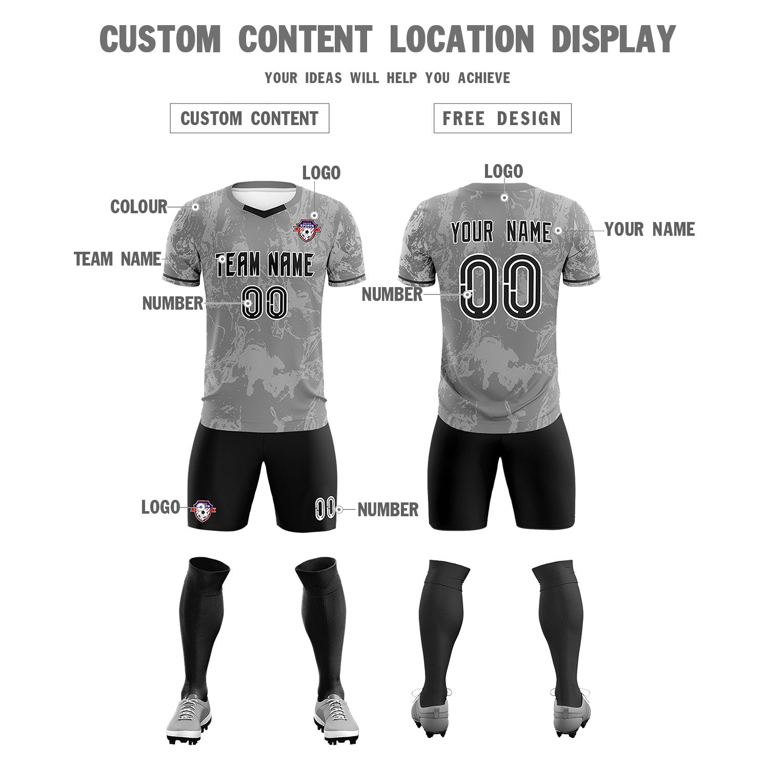 Custom Gray Classic Graffiti Pattern Sportswear Football Kit Jersey