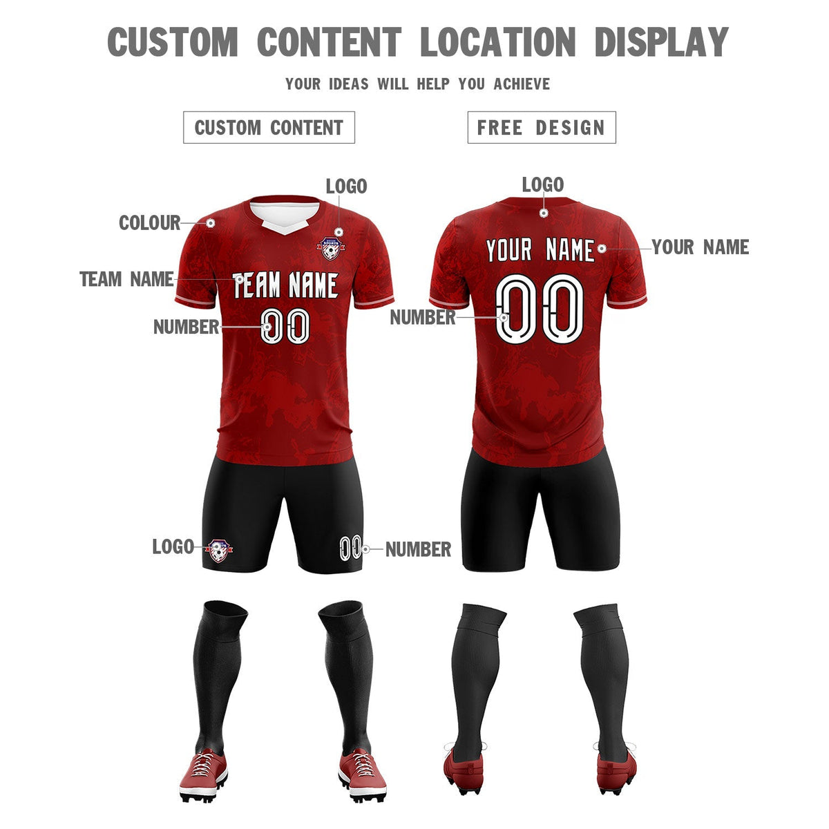 Custom Crimson Classic Graffiti Pattern Sportswear Football Kit Jersey