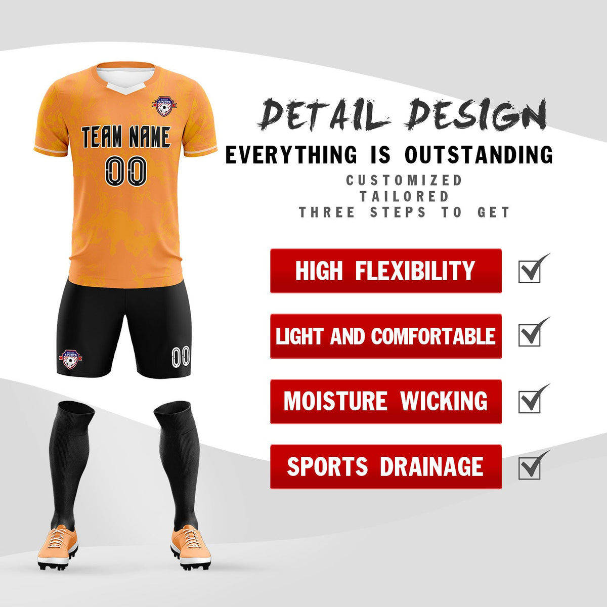 Custom Texas Orange Classic Graffiti Pattern Sportswear Football Kit Jersey