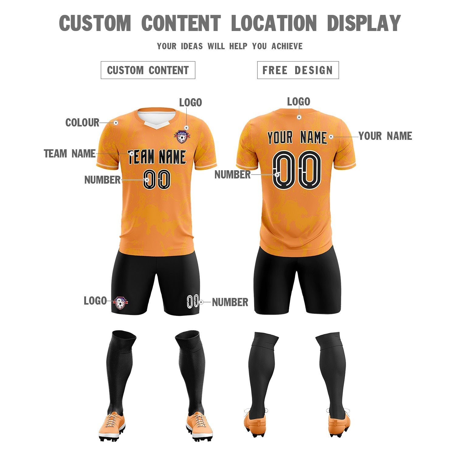 Custom Texas Orange Classic Graffiti Pattern Sportswear Football Kit Jersey