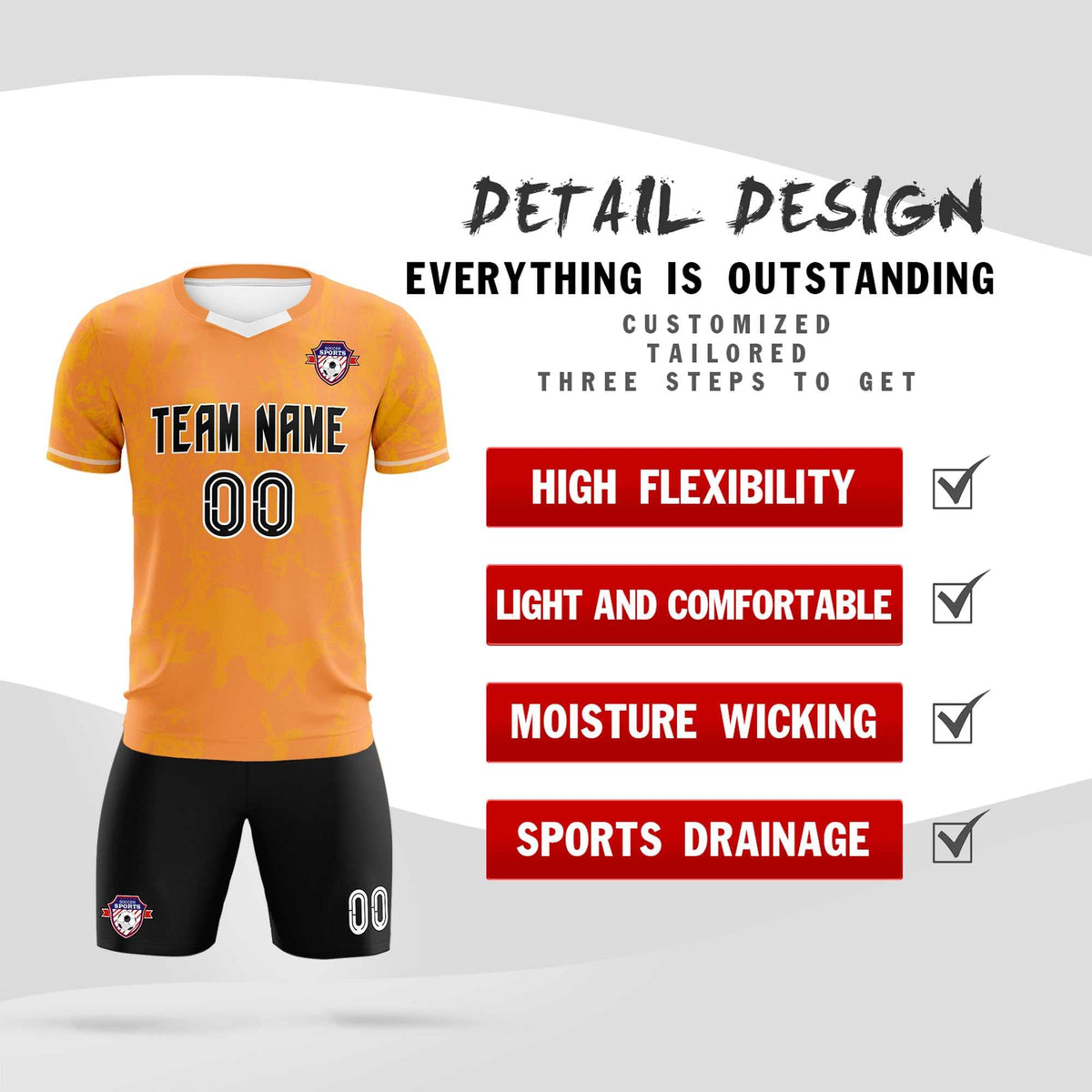 Custom Texas Orange Classic Graffiti Pattern Sportswear Football Kit Jersey