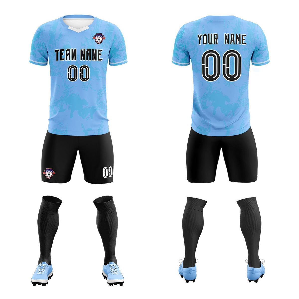 Custom Light Blue Classic Graffiti Pattern Sportswear Football Kit Jersey