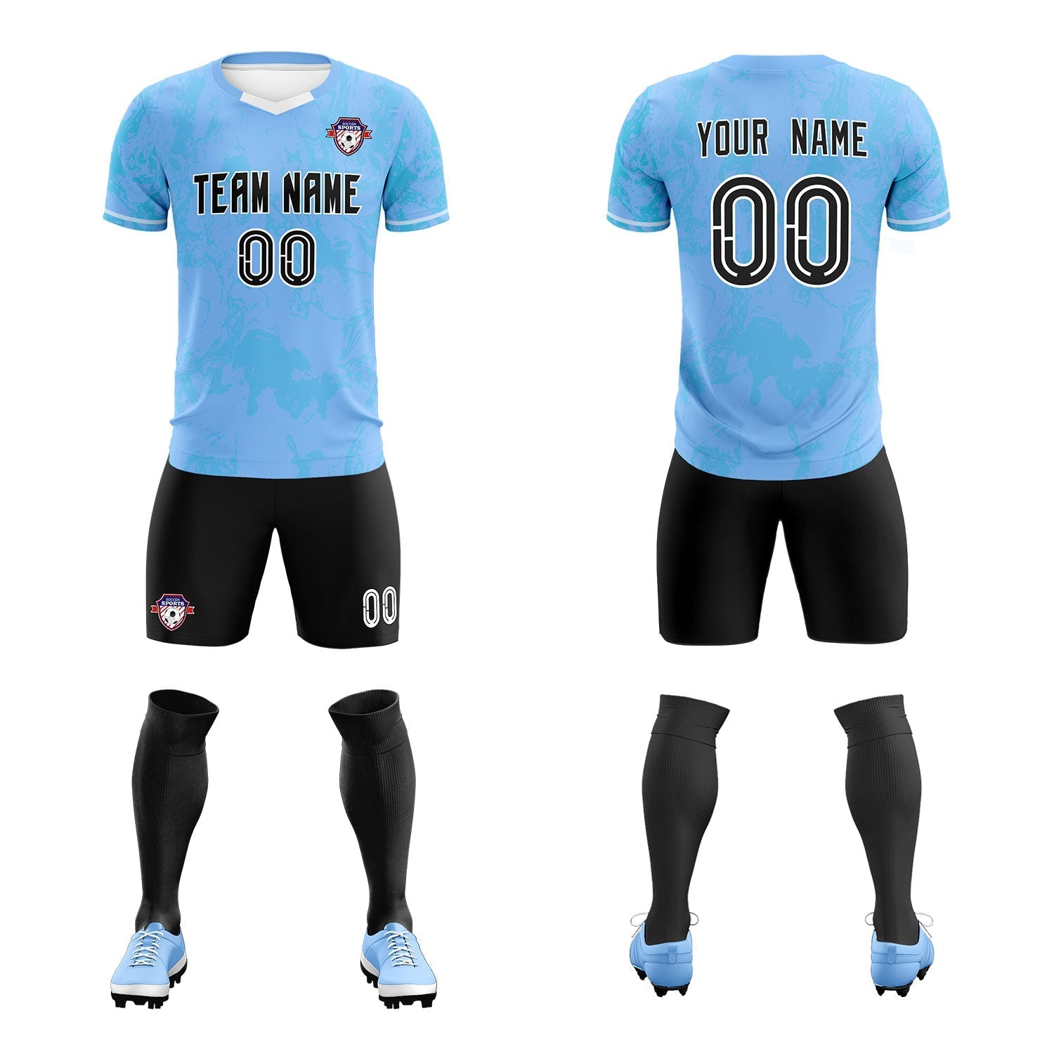 Custom Light Blue Classic Graffiti Pattern Sportswear Football Kit Jersey