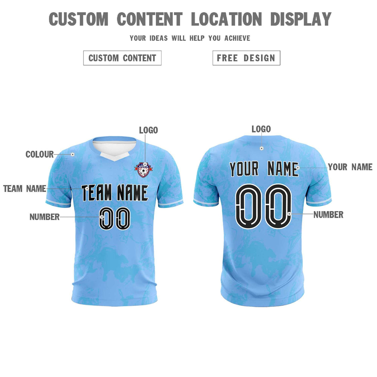 Custom Light Blue Classic Graffiti Pattern Sportswear Football Kit Jersey