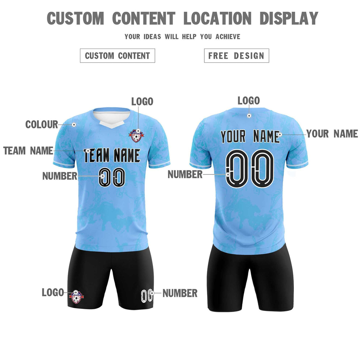 Custom Light Blue Classic Graffiti Pattern Sportswear Football Kit Jersey