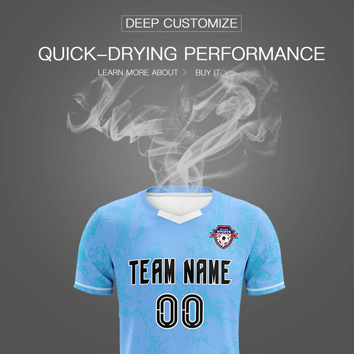 Custom Light Blue Classic Graffiti Pattern Sportswear Football Kit Jersey