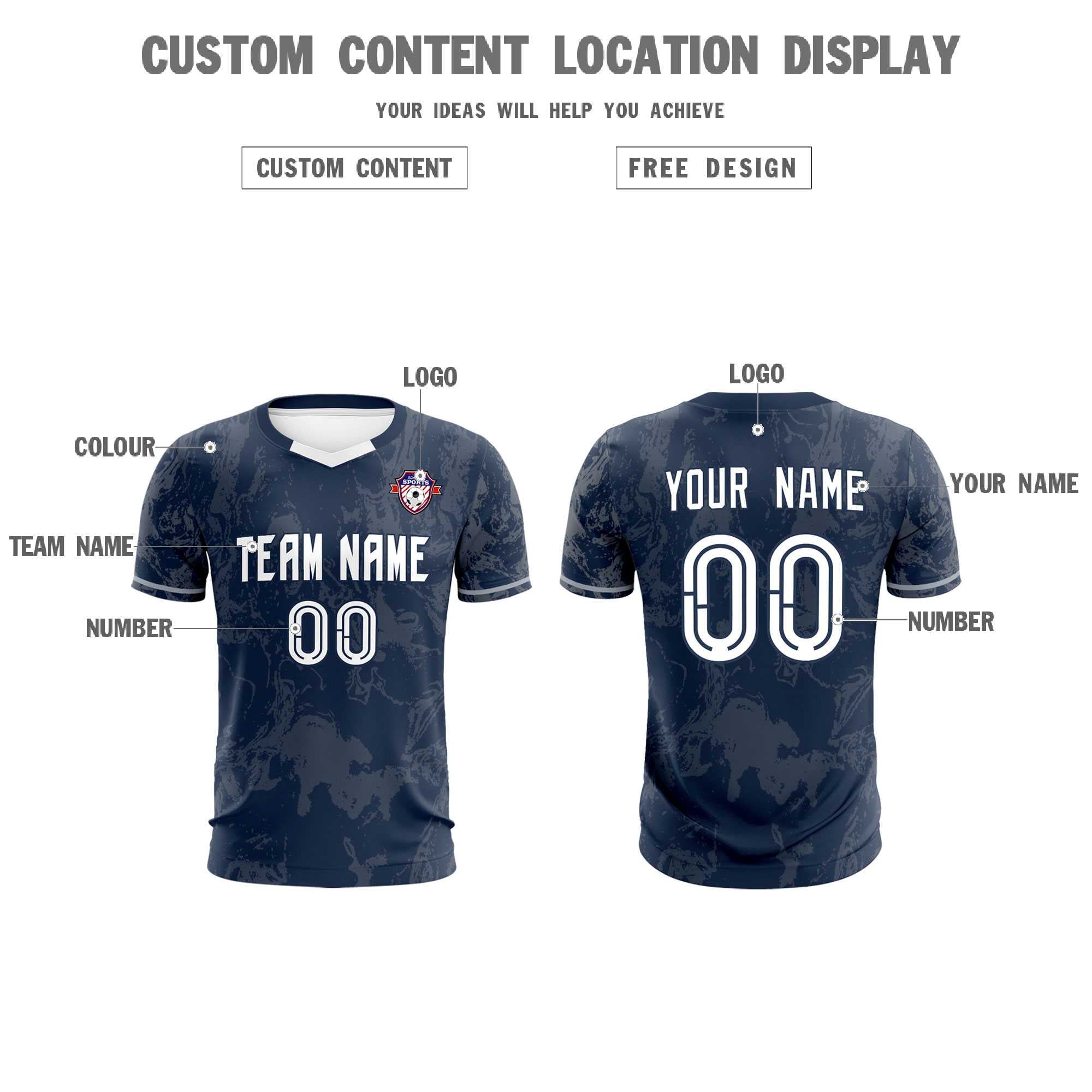 Custom Navy Classic Graffiti Pattern Sportswear Football Kit Jersey