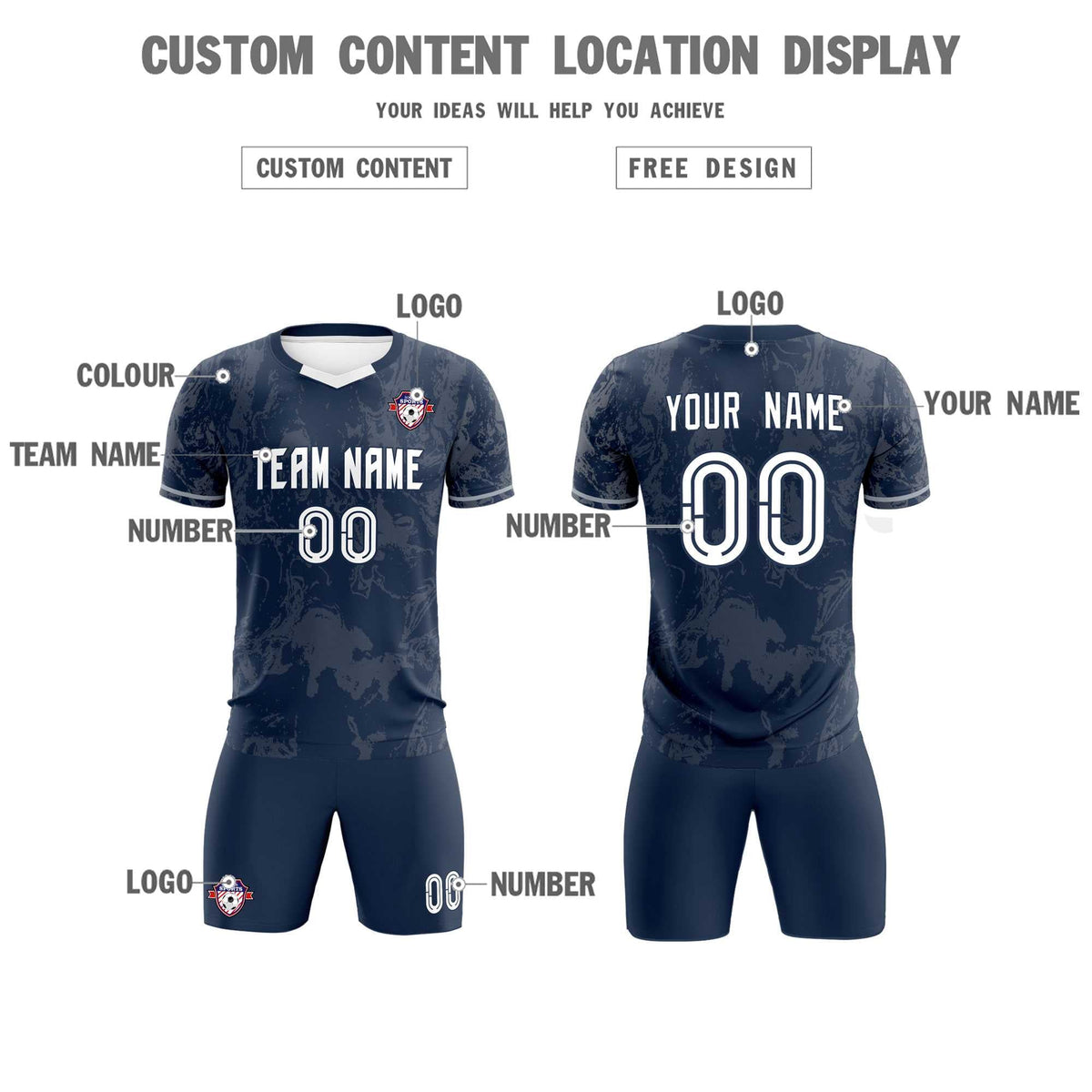 Custom Navy Classic Graffiti Pattern Sportswear Football Kit Jersey