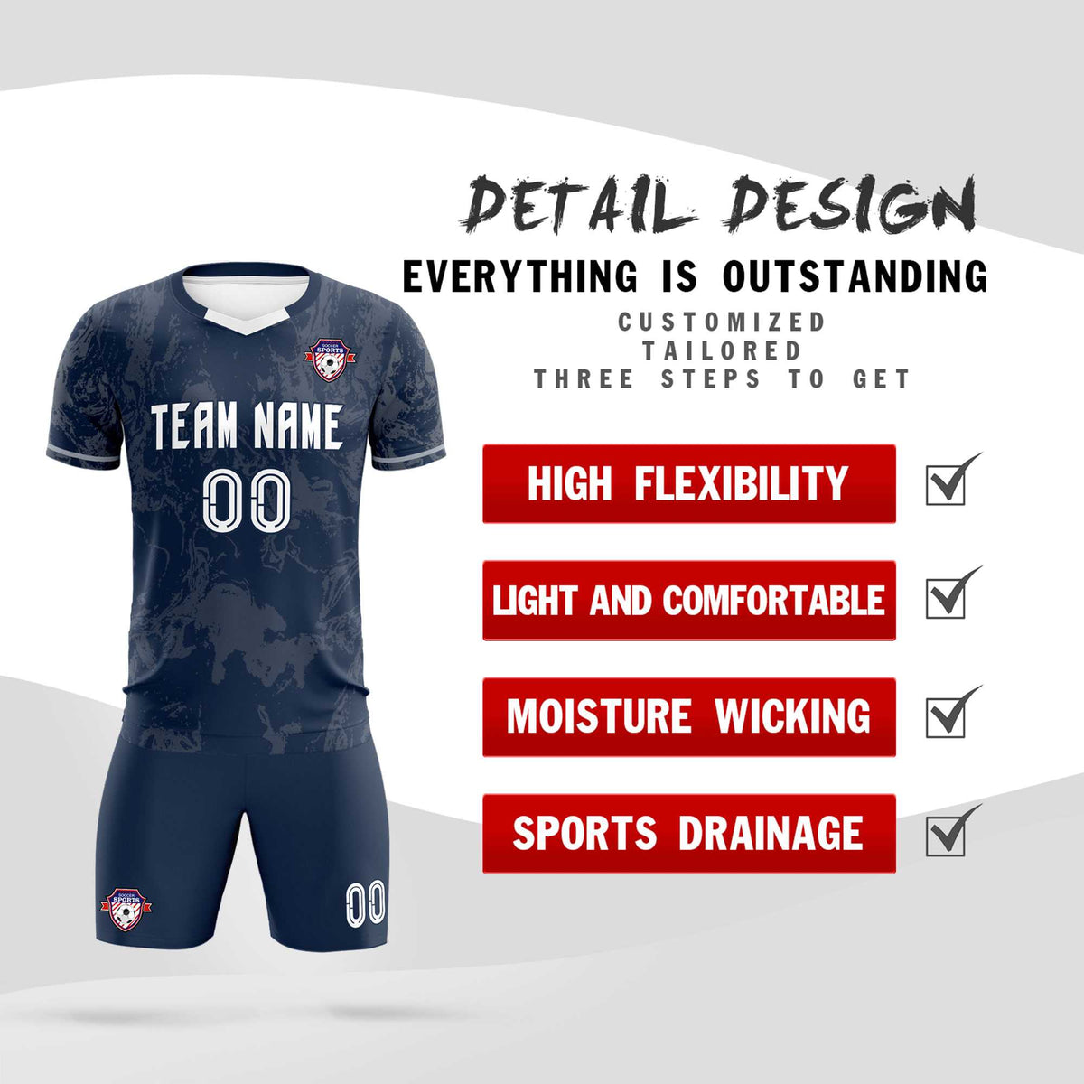 Custom Navy Classic Graffiti Pattern Sportswear Football Kit Jersey