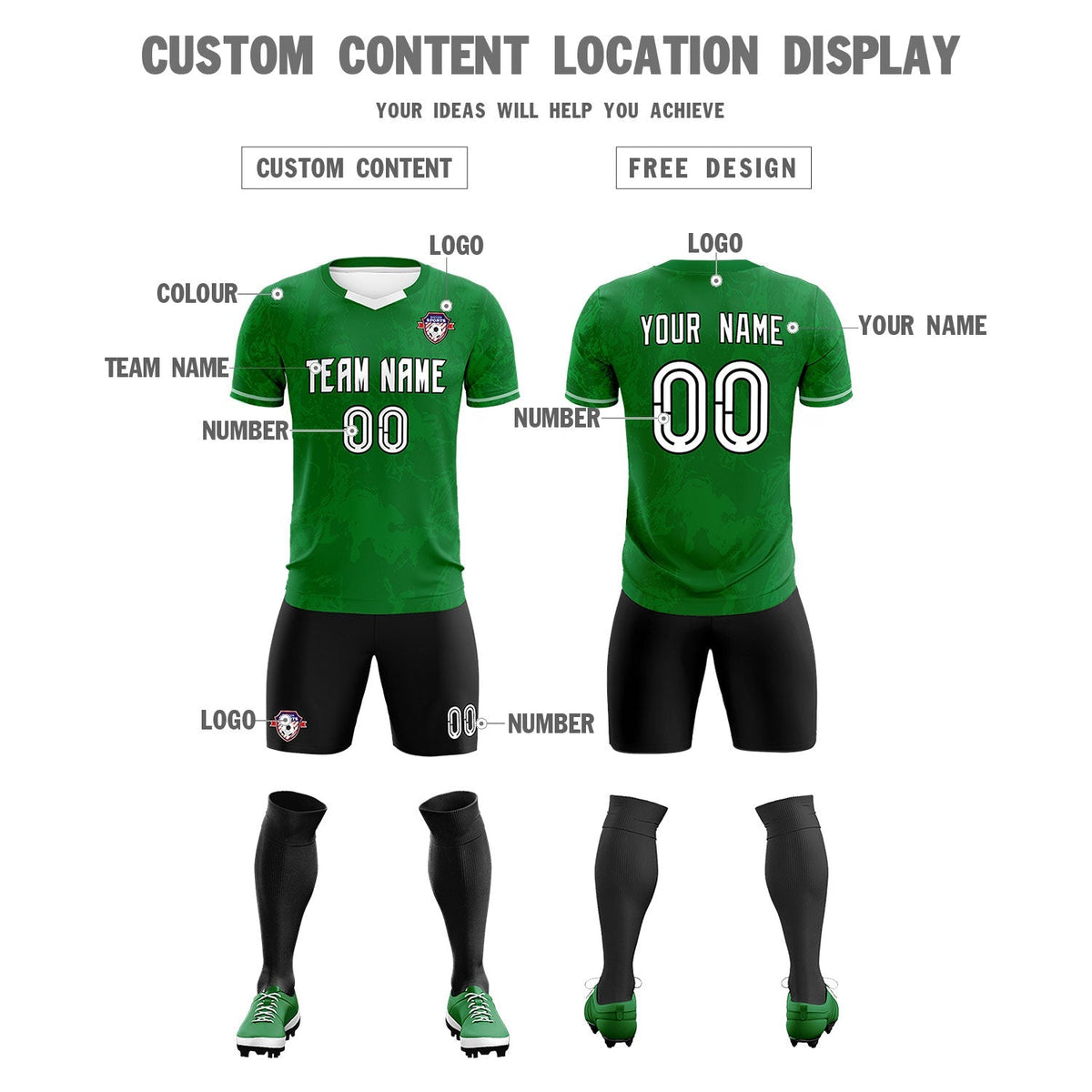 Custom Kelly Green Classic Graffiti Pattern Sportswear Football Kit Jersey