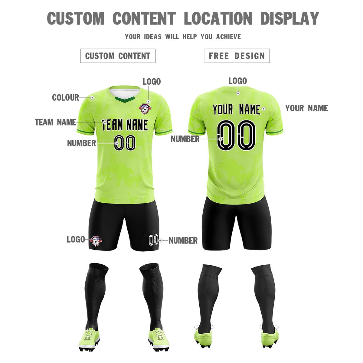 Custom Green Classic Graffiti Pattern Sportswear Football Kit Jersey