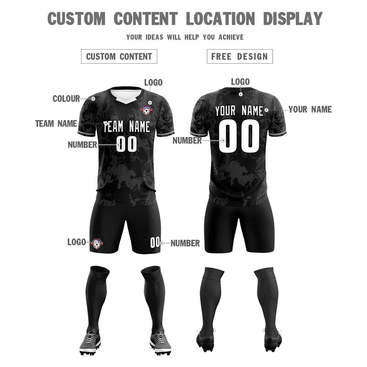 Custom Black Classic Graffiti Pattern Sportswear Football Kit Jersey