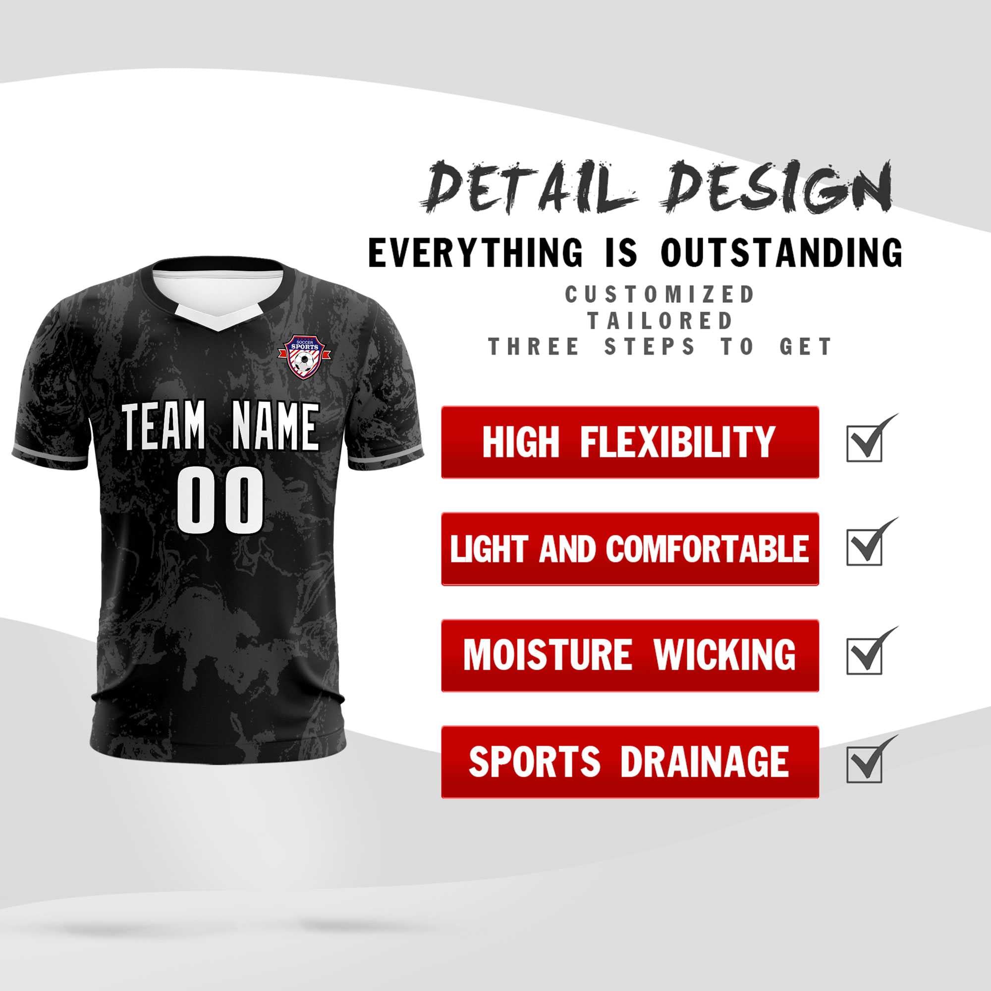 Custom Black Classic Graffiti Pattern Sportswear Football Kit Jersey