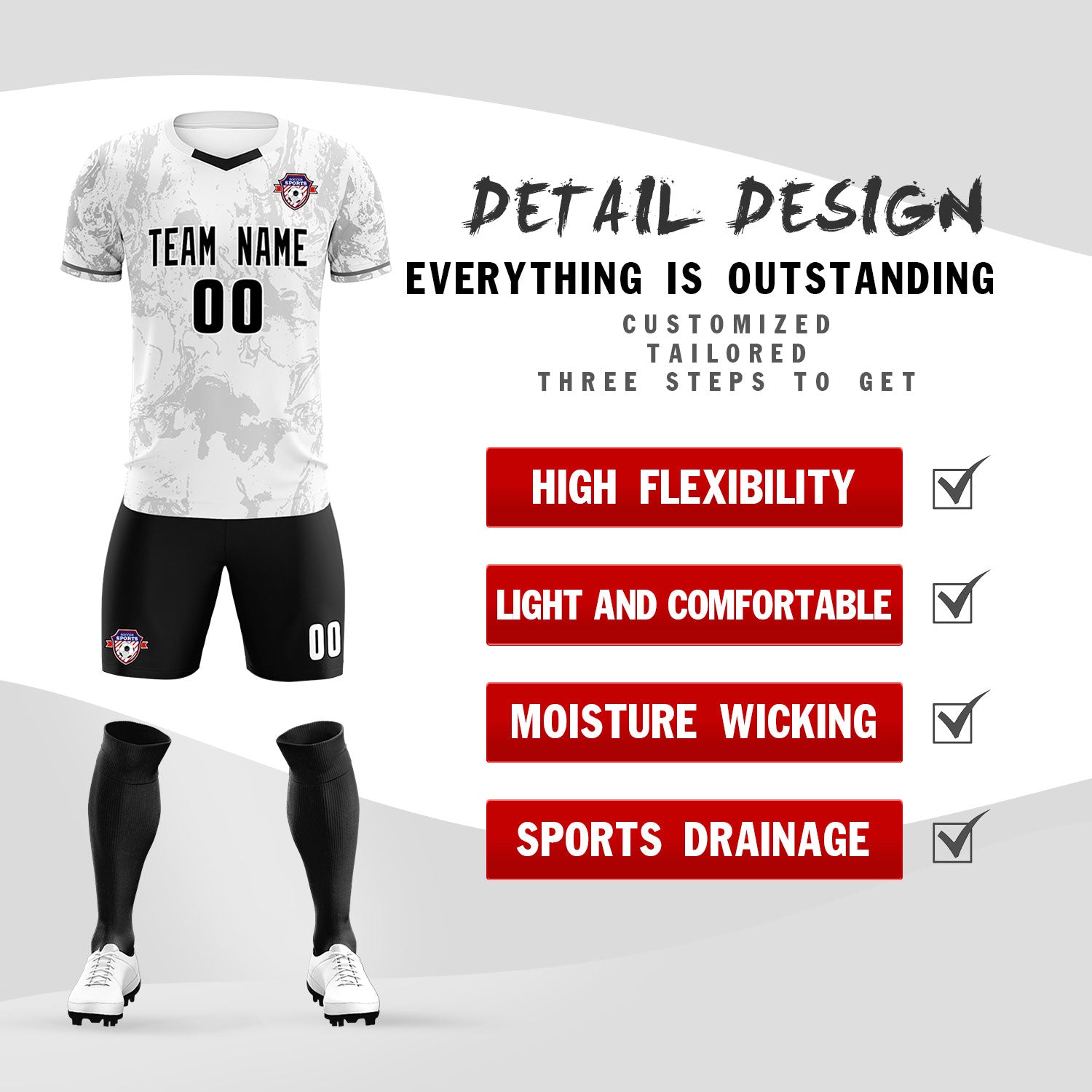 Custom White Classic Graffiti Pattern Sportswear Football Kit Jersey