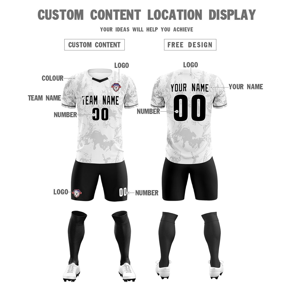 Custom White Classic Graffiti Pattern Sportswear Football Kit Jersey
