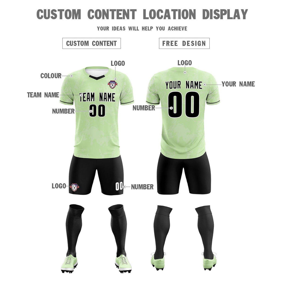 Custom Green Classic Graffiti Pattern Sportswear Football Kit Jersey