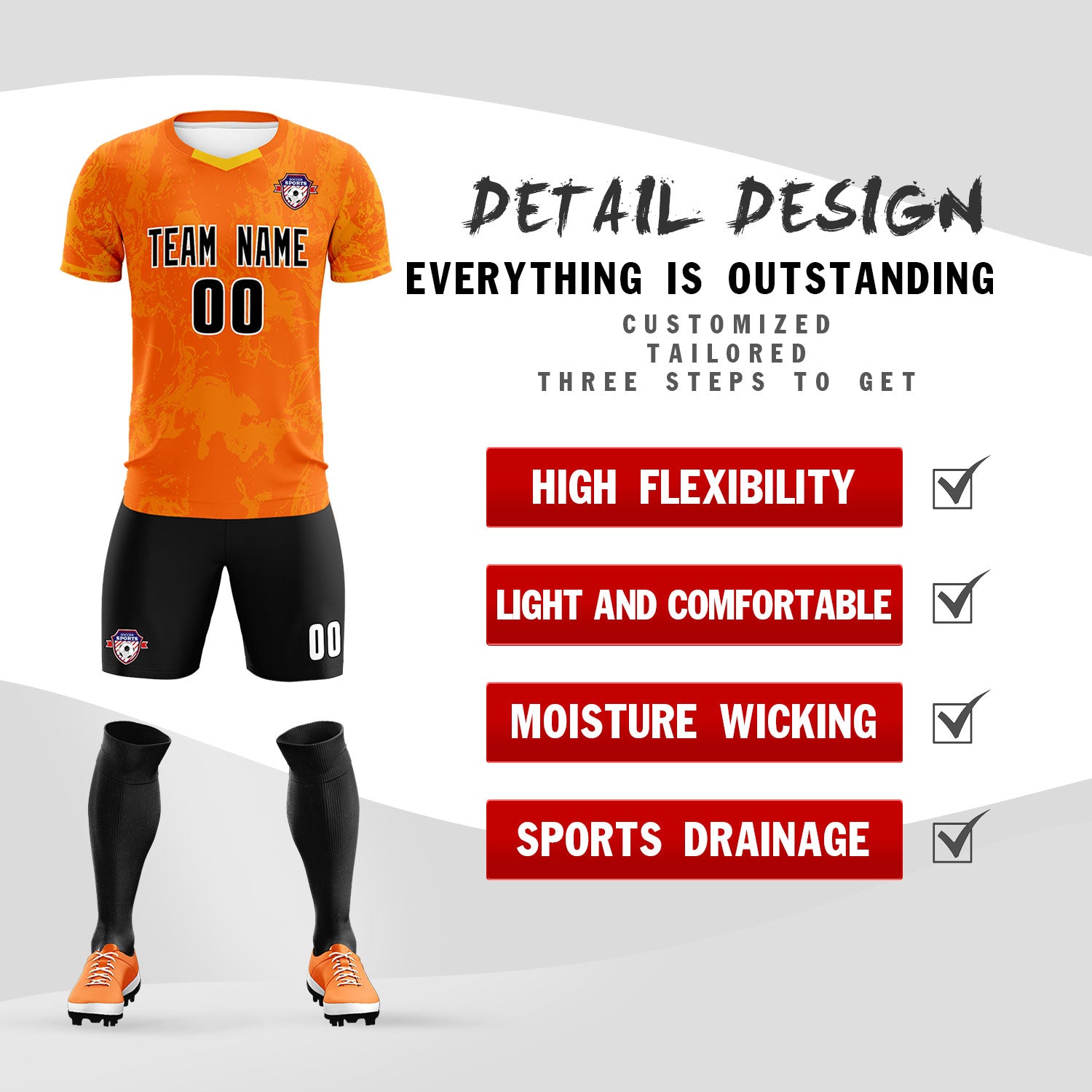 Custom Orange Classic Graffiti Pattern Sportswear Football Kit Jersey