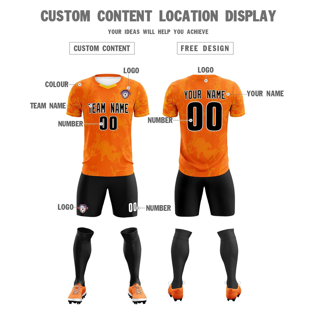 Custom Orange Classic Graffiti Pattern Sportswear Football Kit Jersey