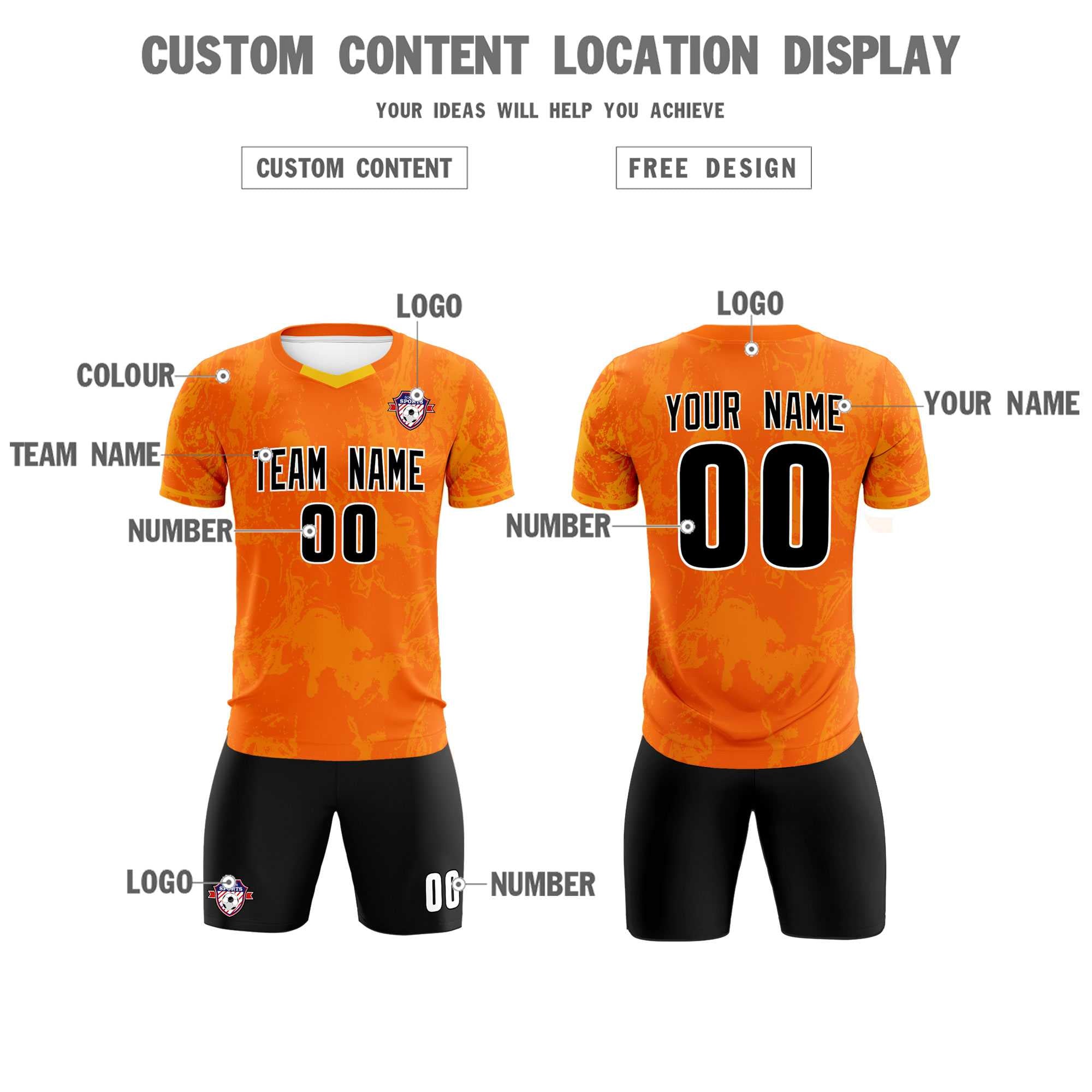 Custom Orange Classic Graffiti Pattern Sportswear Football Kit Jersey