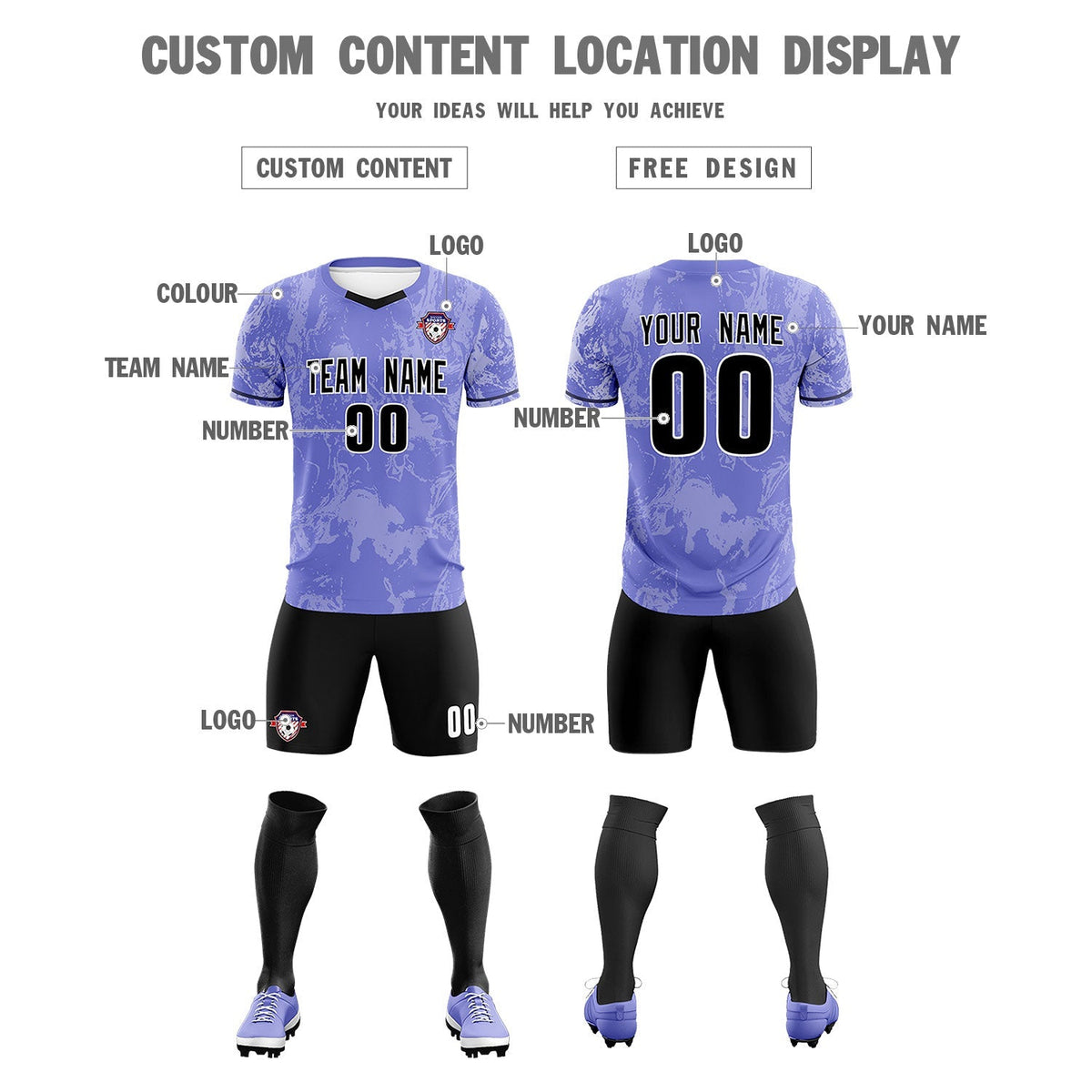 Custom Purple Classic Graffiti Pattern Sportswear Football Kit Jersey