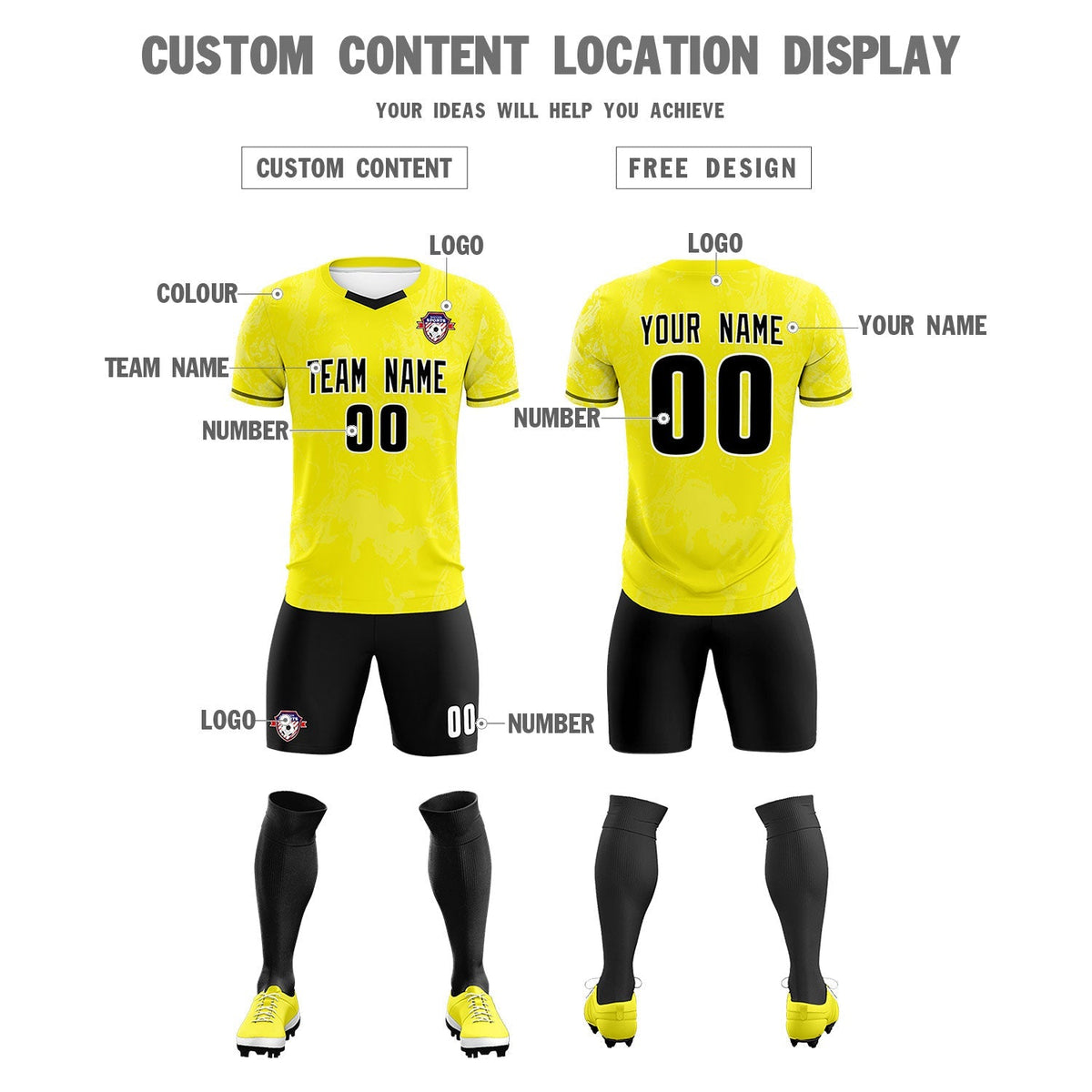Custom Yellow Classic Graffiti Pattern Sportswear Football Kit Jersey